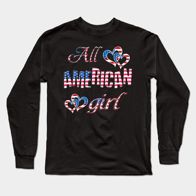 Patriotic All American Girl Red White And Blue Long Sleeve T-Shirt by Atteestude